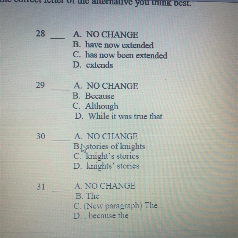 This is answer choice 28 to 30 I’ll be posting 31 to 35-example-1