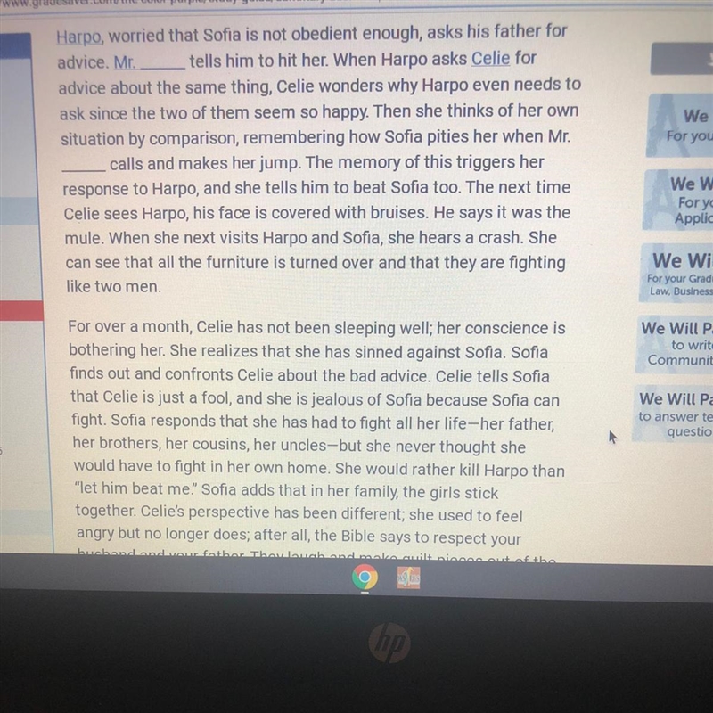 In 2-3 paragraphs, Compare and Contrast Celie and Sophia. Think about the roles they-example-1