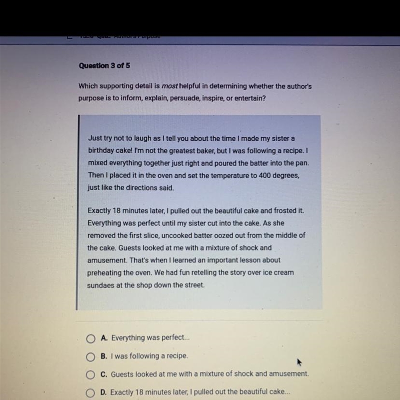 Which supporting detail is most helpful in determining whether the author's purpose-example-1