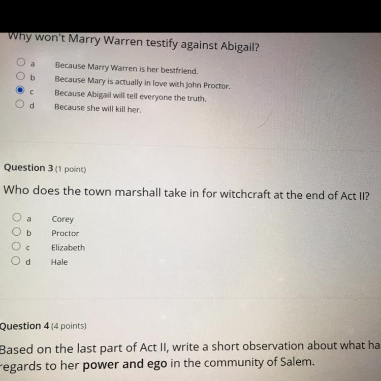 Who does the town Marshall take in for witchcraft at the end of Act 2-example-1