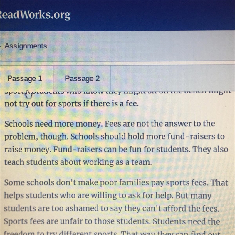 1. The second section of the article argues that students should pay to play sports-example-1