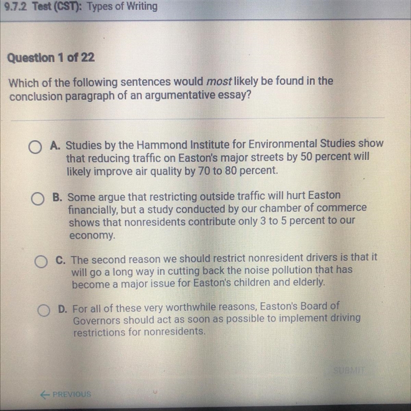 Help please! Which of the following sentences would most likely be found in the conclusion-example-1