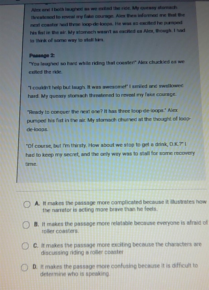 which statement best evaluates the effect of adding dialogue In the second version-example-1