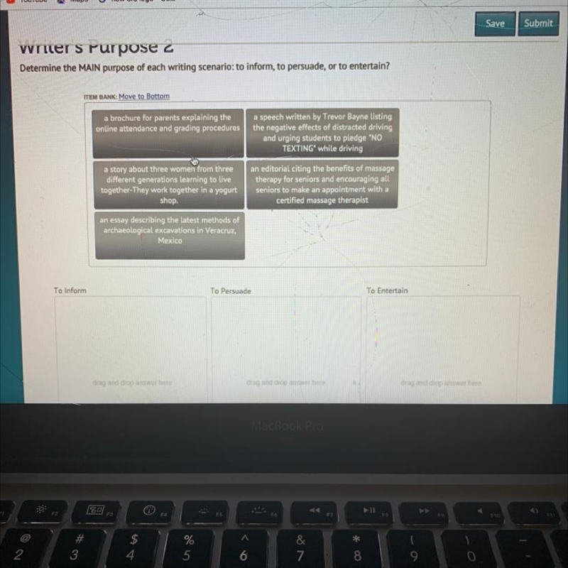 Determine the MAIN purpose of each writing scenario: to inform, to persuade, or to-example-1