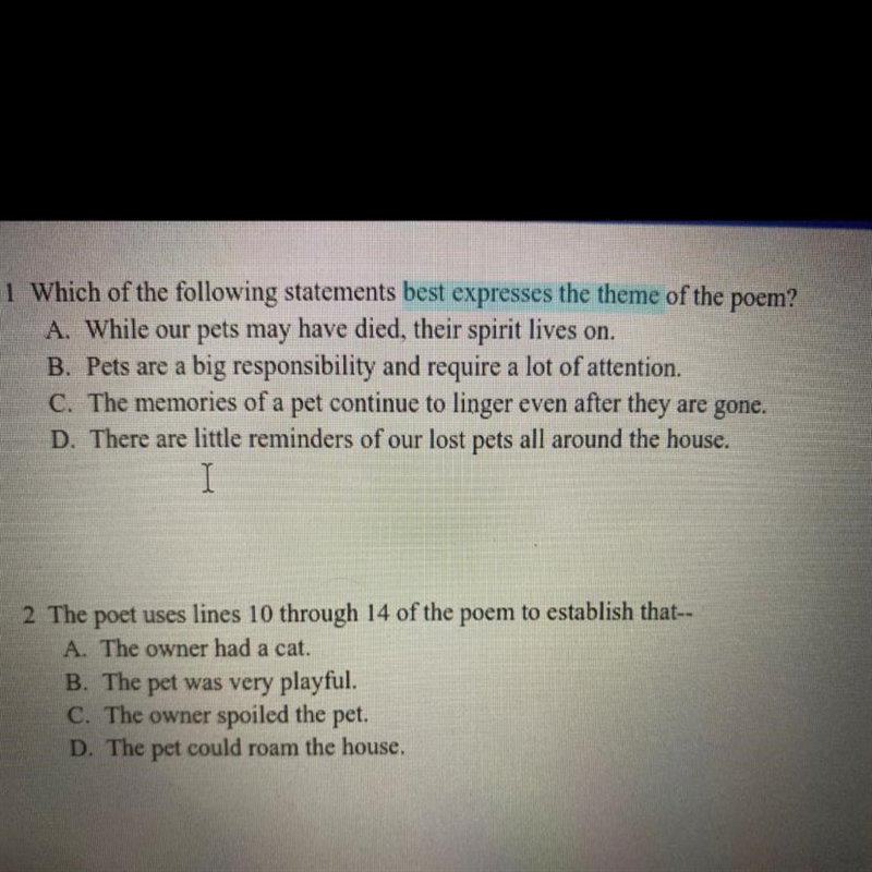 1. Which of the following statements best expresses the theme of the poem? A. While-example-1