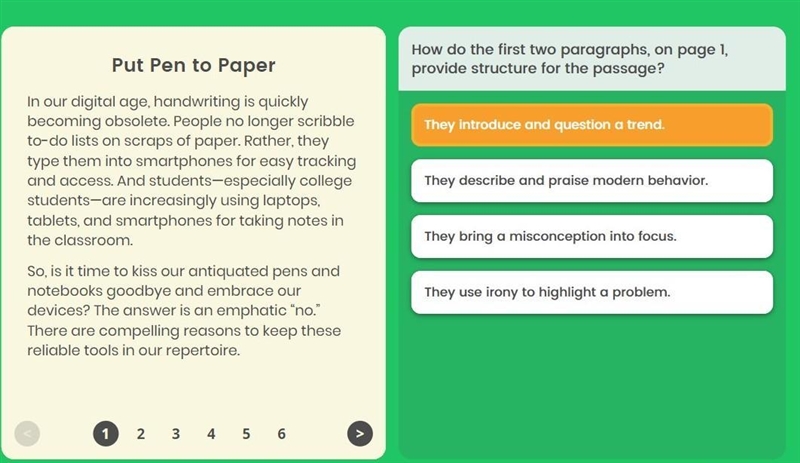 How do the first two paragraphs on page 1 provide structure for the passage?-example-1