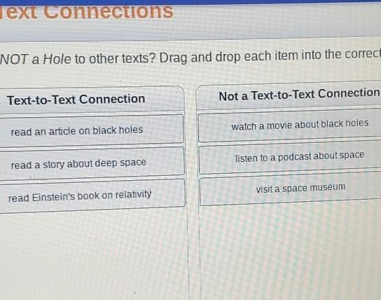 How could someone connect A Black Hole Is NOT a Hole to other texts? drag and drop-example-1