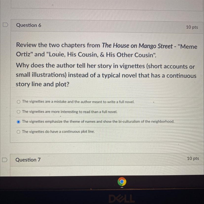 Review the two chapters from The House on Mango Street - "Meme Ortiz" and-example-1