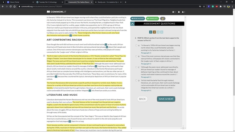 I HAVE PASSAGE PLEASE HELP Part B: Which section form the text best supports your-example-1