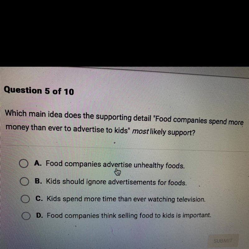 Which main idea does the supporting detail "Food companies spend more money than-example-1