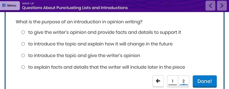 What is the purpose of an introduction in opinion writing?-example-1