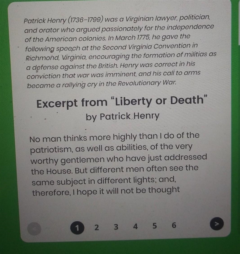 Here's page 1 of the Excerpt from "Liberty or Death" story.​-example-1