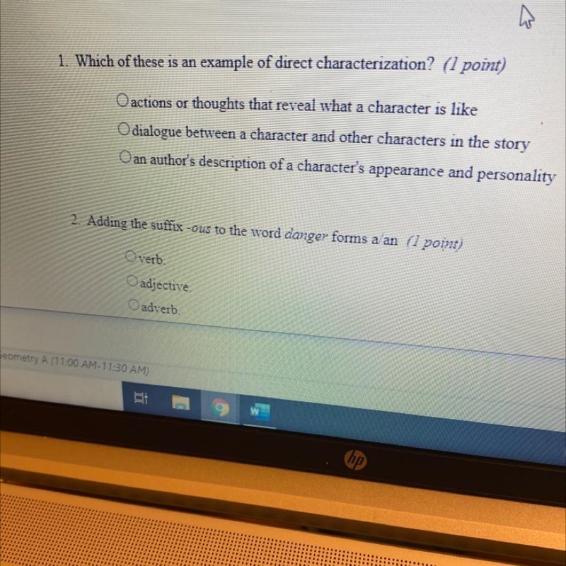 Which of these is an example of direct characterization?-example-1