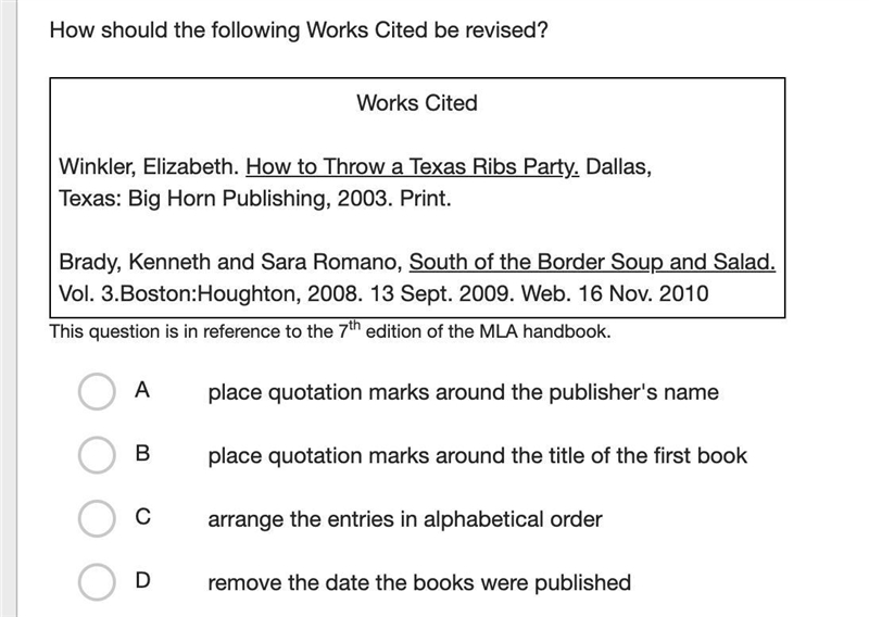 How should the following Works Cited be revised?-example-1