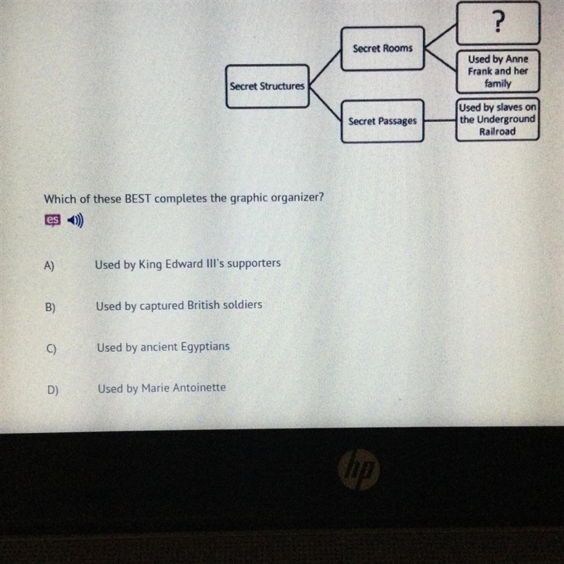 Which of these BEST completes the graphic organizer?( look at the picture)-example-1