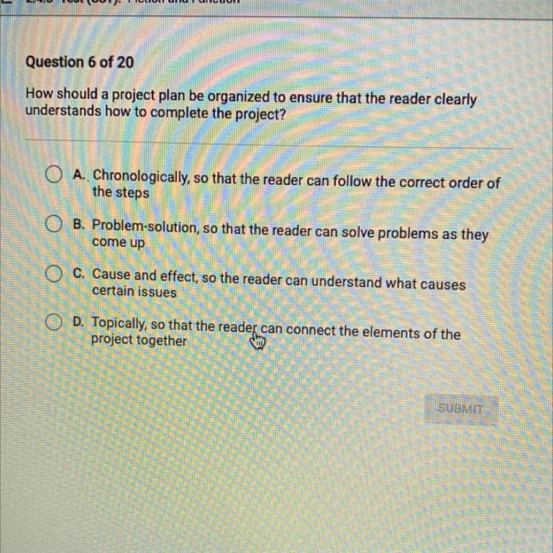 How should a project plan be organized to ensure that the reader clearly understands-example-1