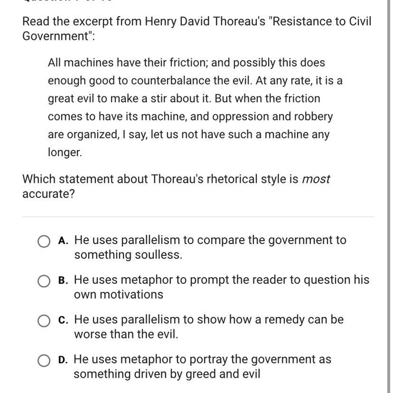 Read the following excerpt from Henry David Thoreaus resistance to civil government-example-1