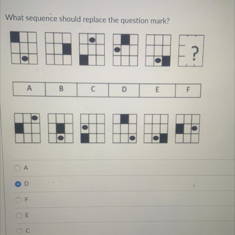 What sequence should replace the question mark? ? А B D E F-example-1