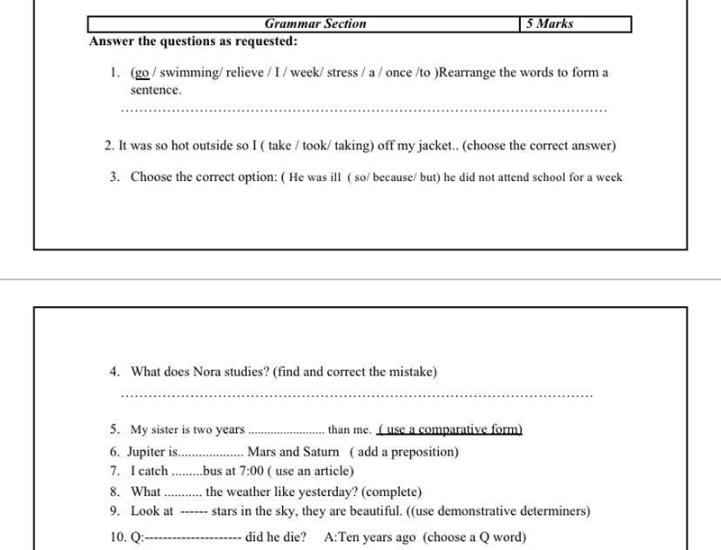 Grammar Section Answer the questions as requested: Help me , it’s a exam-example-1