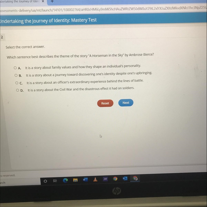 Plz help :(!!!! Which Sentence best describes the theme of the story “A Horseman in-example-1