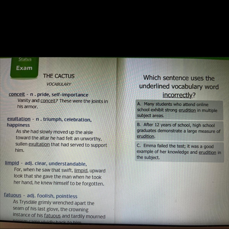 Which sentence uses the underlined vocabulary word incorrectly?-example-1