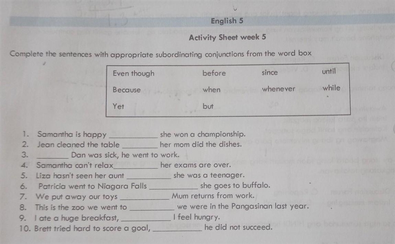 Complete The Sentences With Appropriate Subordinating Conjunctions From The Word Box-example-1