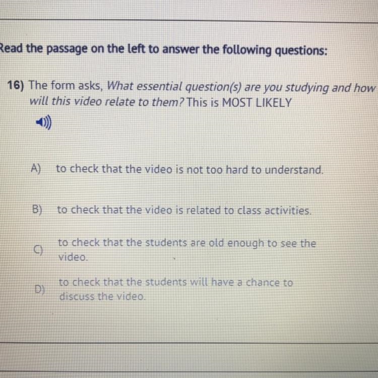 16) The form asks, What essential question(s) are you studying and how will this video-example-1