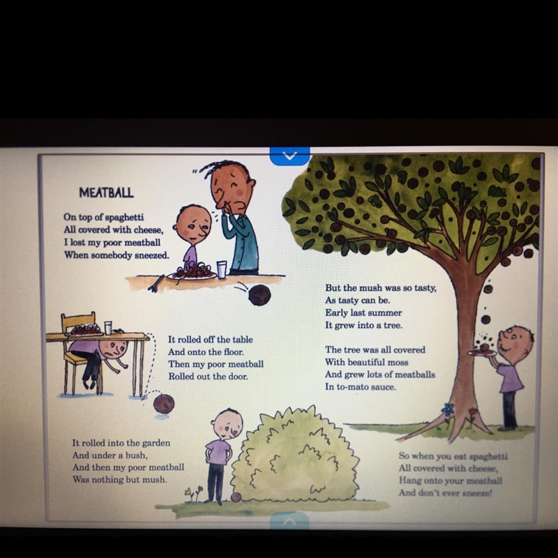 What is the rhyme scheme in the poem MEATBALL? A. A, A, B, B, B. A, B, C, D C. A, B-example-1