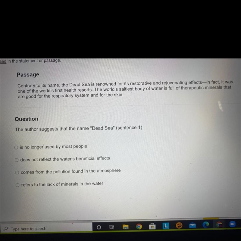 The author suggests that the name "Dead Sea" (sentence 1) is no longer used-example-1