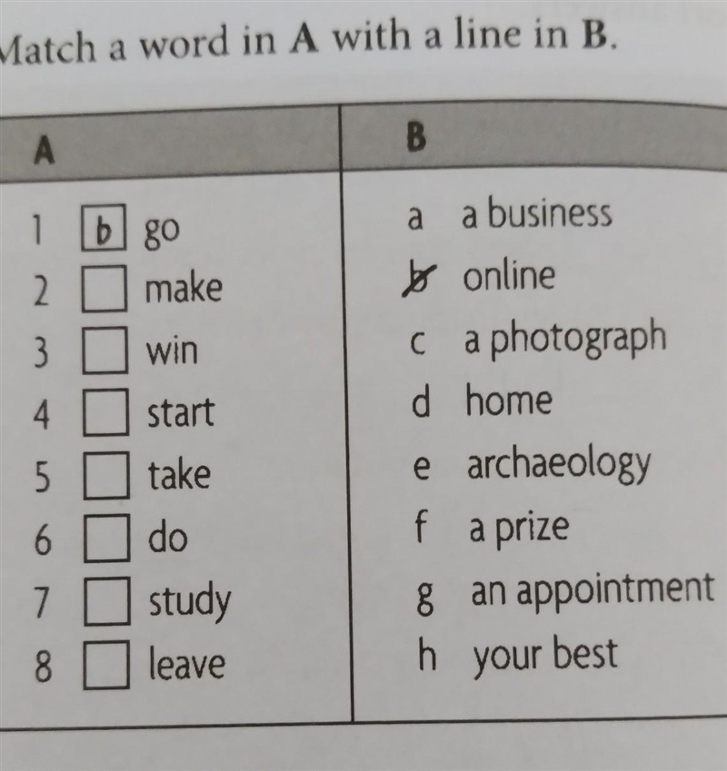 Plz help... . match a word in A with a line in B.​-example-1