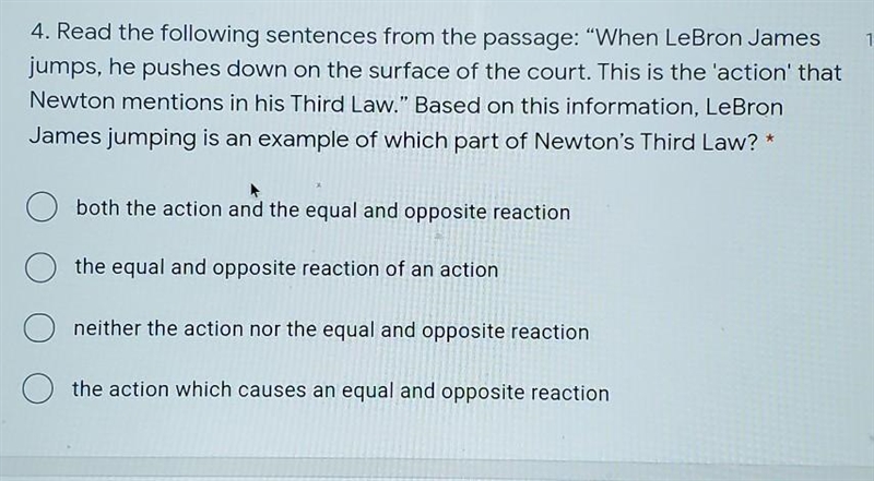 4. Read the following sentences from the passage: “When LeBron James jumps, he pushes-example-1