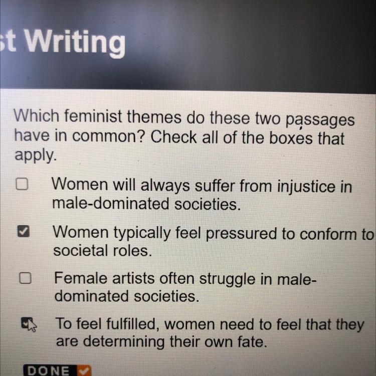 Which feminist themes does these two passages have in common check all boxes that-example-1