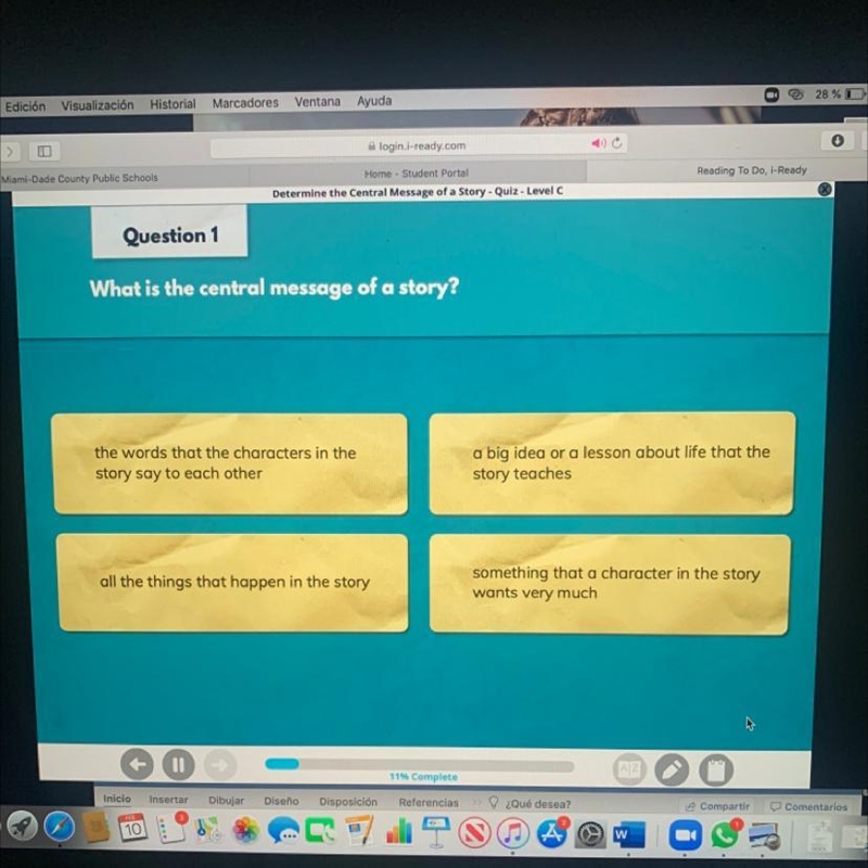 Help plis Question 1 » What is the central message of a story? all the things that-example-1