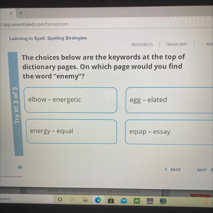 RESOURCES TRANSCRIPT MENU The choices below are the keywords at the top of dictionary-example-1