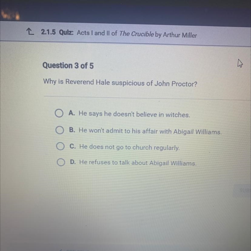 Why is Reverend Hale suspicious of John Proctor?-example-1