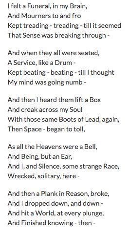 I felt a funeral, in my brain; by Emily Dickinson How does stanza 5 contribute to-example-1