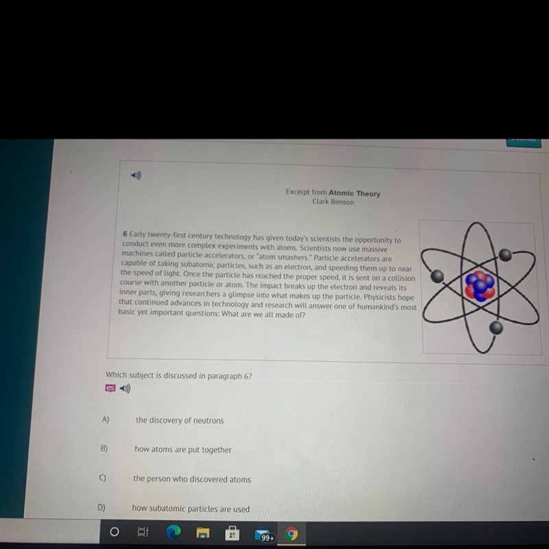 Which subject is discussed in paragraph 6? ) A) the discovery of neutrons B) how atoms-example-1