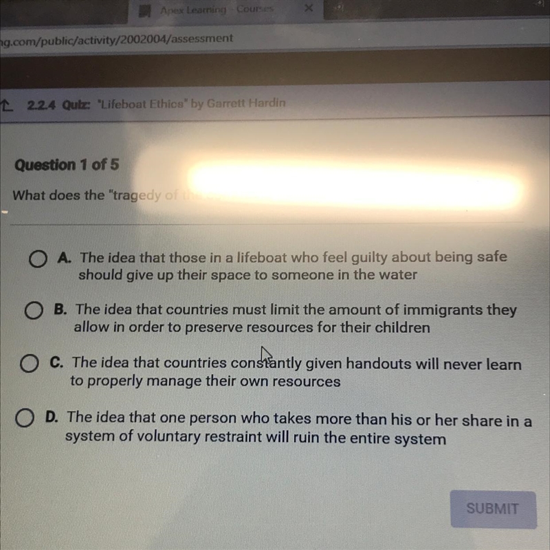 What does the “tragedy of the commons” refer to?-example-1