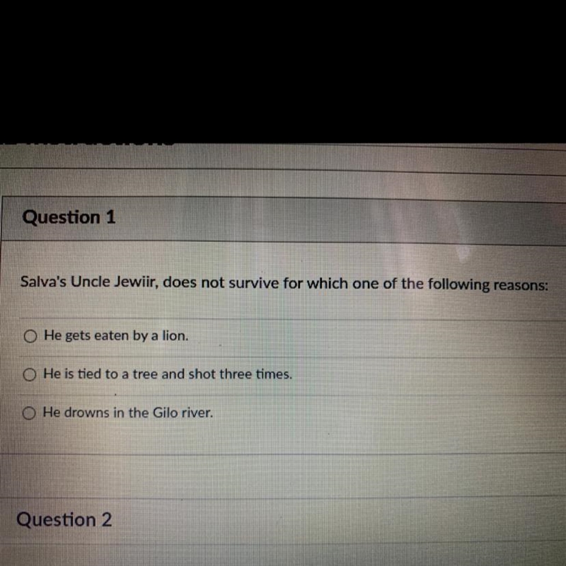 Salva's Uncle Jewiir, does not survive for which one of the following reasons: O He-example-1