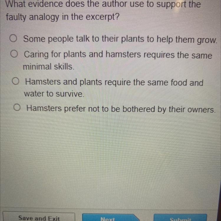 Read the excerpt from Amir's argumentative essay. Plants and hamsters require minimal-example-1