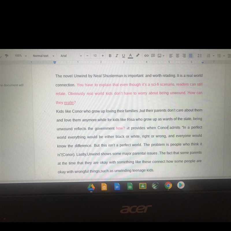 Red line is the teacher feed back what should I write to fix it please help-example-1