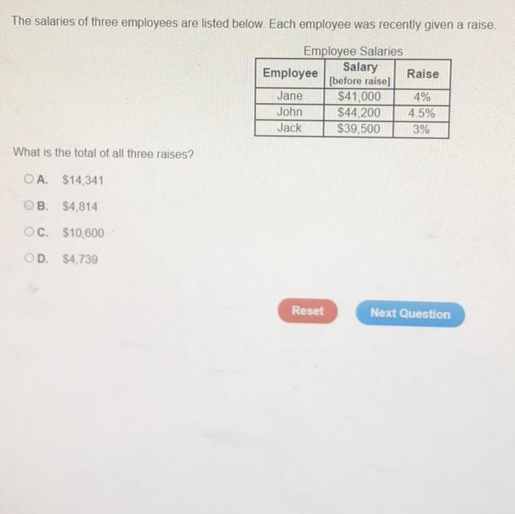 The salaries of three employees are listed below. Each employee was recently given-example-1