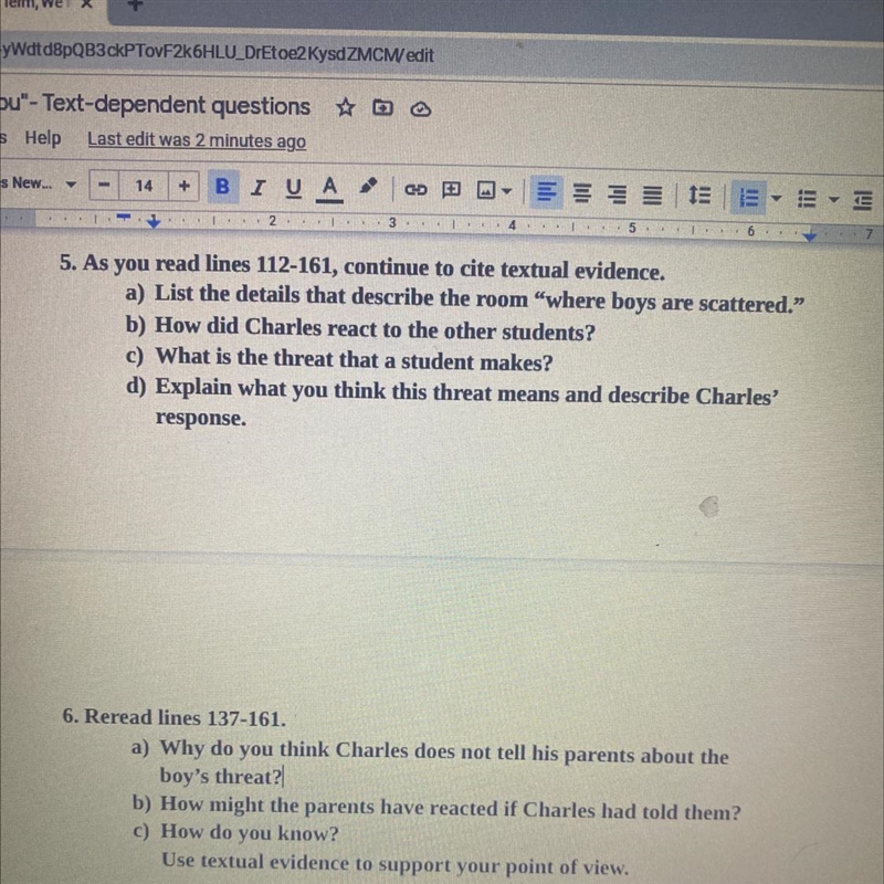 Why do you think Charles does not tell his parents about the boy’s threat ?-example-1