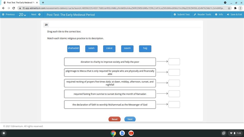 Match each Islamic religious practice to its description.-example-1