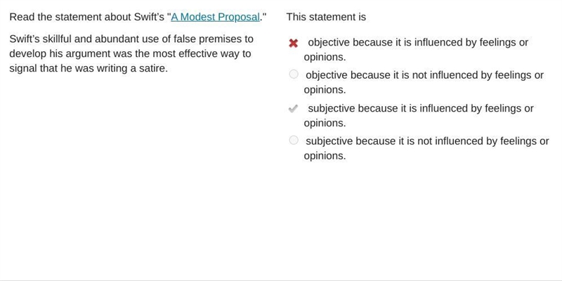 Read the statement about Swift’s "A Modest Proposal." Swift’s skillful and-example-1