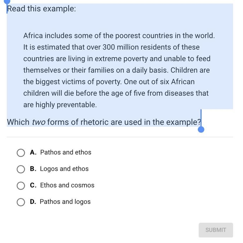 Which two forms of rhetoric are used in the example?-example-1