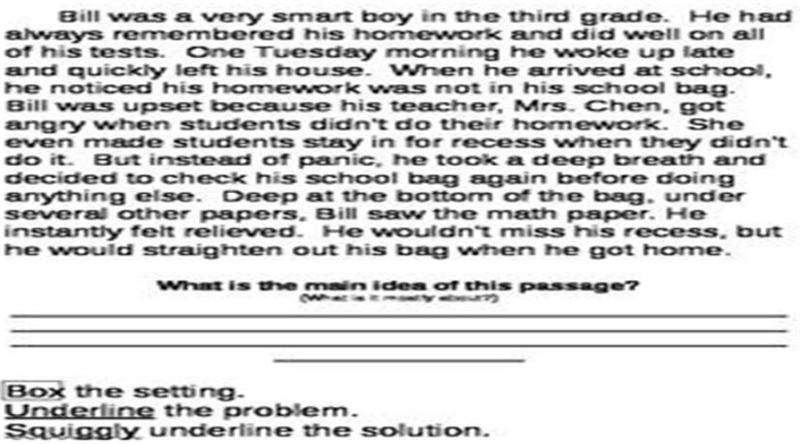 Determine the Main Idea, Setting, Conflict, and Resolution PLEASE HELP ME!!!-example-1