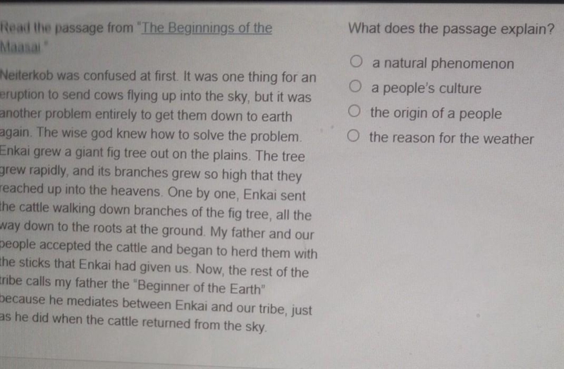 Read the passage from the beginnings of the Maasai. what does the passage explain-example-1