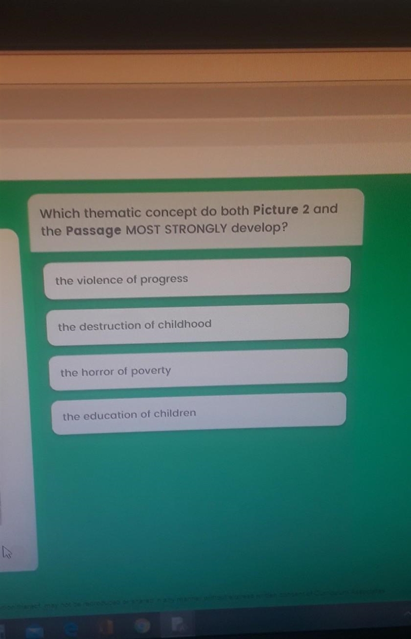 Which thematic concept do both Picture 2 and the Passage MOST STRONGLY develop? someone-example-1