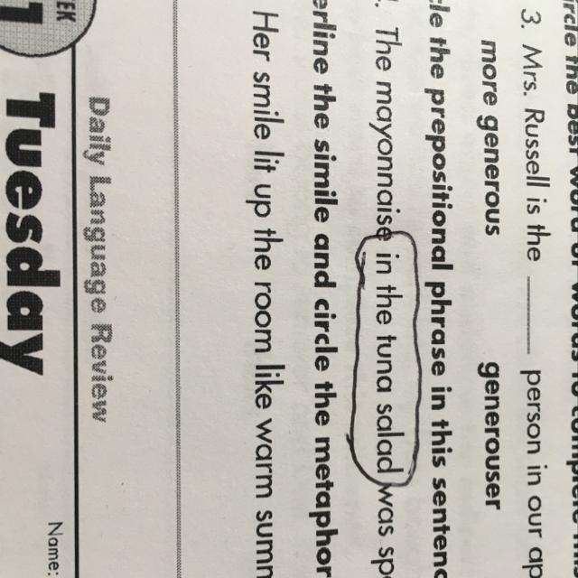 Circle thebest word or words to complete this sentence 3. Mrs. Russell is the person-example-1